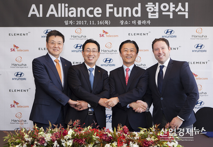SK텔레콤, 현대자동차, 한화자산운용과 캐나다 엘리먼트 AI가 글로벌 스타트업 지원을 위한 공동펀드를 설립, 운영한다.
