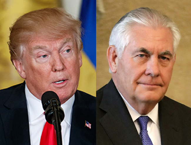 트럼프 대통령이 대화파로 알려진 틸러슨 국무장관(오른쪽)을 전격 경질해, 북미대화에 대한 우려가 나오고 있다.