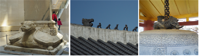 왼쪽부터 비희(贔屭), 이문(璃吻), 포뢰(葡牢)