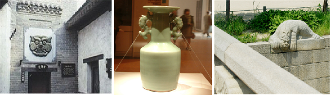 왼쪽부터 폐안(狴犴), 도철(饕餮), 공하(蚣蝮)