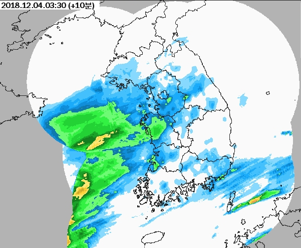 12월 4일 03시30분 현재 강수예측 기상도. 자료=기상청