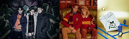 (왼쪽부터) 네파 X 무신사 다운 스타일링 화보, 스파오 X 해리포터, 라코스테 X 디즈니 컷...네파 제공