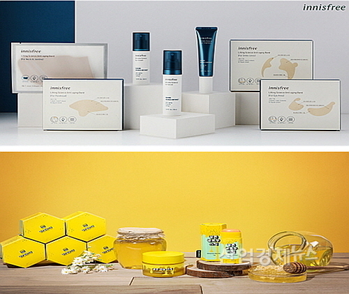 제주 미역귀 성분 함유 ‘링클 & 리프팅 사이언스’ (위), 꿀톤 캡슐 크림 및 꿀톤 글로우 스틱(아래) 연출 컷...아모레퍼시픽 제공