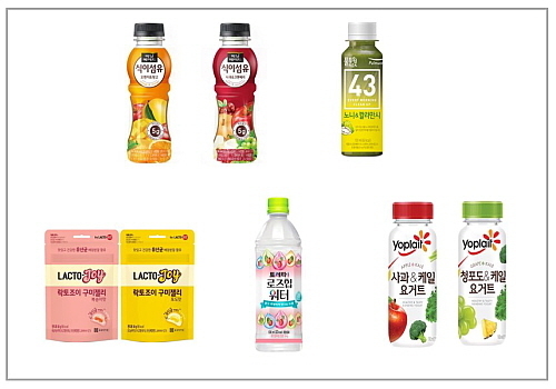 이미지(좌상단 시계방향): ‘미닛메이드 식이섬유’, ‘노니&깔라만시’, ‘케일요거트’, 토레타 ‘로즈힙워터’, ‘락토조이 구미젤리’...각사 제공