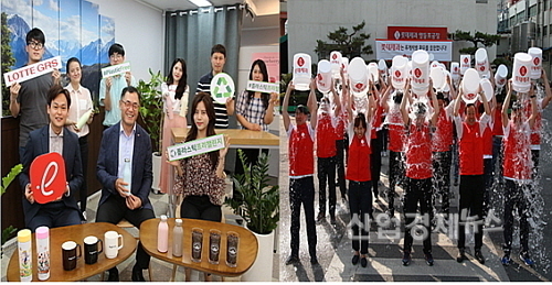 롯데GRS 남익우 대표(좌측 사진 중앙)와 롯데제과 민명기 대표(우측 사진 앞줄 중앙)