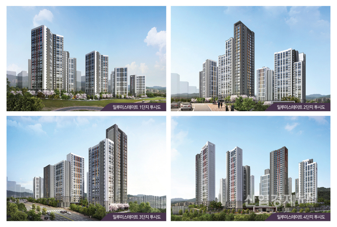 '일루미스테이트' 각 동별 투시도. 이미지=현대건설