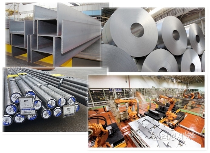 현대제철 생산제품. (왼쪽 위부터 시계방향) H형강, 자동차강판, 자동차부품, 특수강. 사진=현대제철 홈페이지 캡처