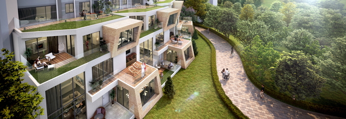 한남자이 더 헤리티지에 들어설 테라스 하우스의 조감도