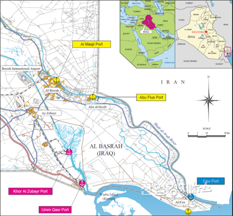 이라크 '코르 알 주바이르 침매터널 제작장' 위치도. 지도=대우건설