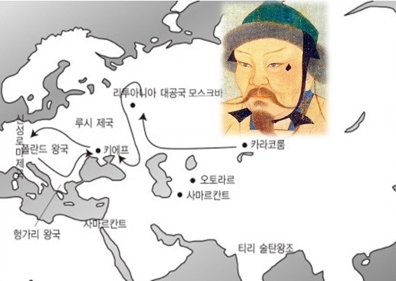 몽골군의 유럽 진출 경로와 징기스칸의 제위를 물려받은 오고타이