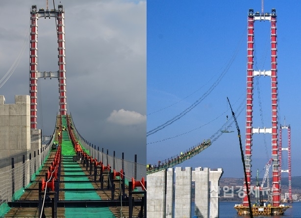 대림산업이 건설중인 세계 최장 현수교 터키 차나칼레대교. 사진=대림산업