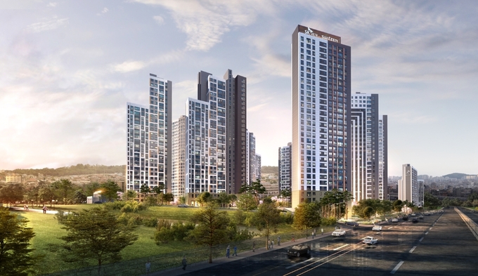 SK건설이 지난 22일 수주한 인천 '용현4구역 재개발 사업'. 투시도=SK건설