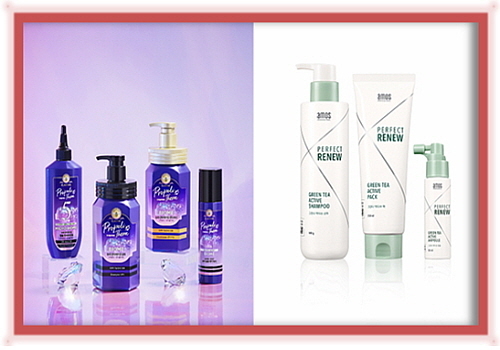 두피 케어 제품 연출 컷...<사진=LG생활건강(좌), 아모스프로페셔널(우) 제공>