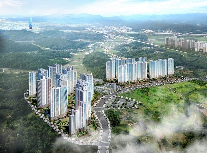 현대건설이 GS건설과 함께 5월에 분양 예정인 '봉감 프라이드시티' 조감도. 이 단지는 4034세대에 달하는 매머드급 단지로 이름처럼 미니신도시가 건설될 예정이다. 이미지=현대건설