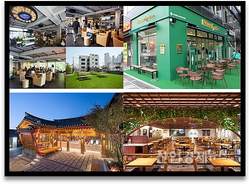 브랜드 체험관 모음 컷...<좌측 상단부터 탐앤탐스,롯데제과,배스킨라빈스,정식품 매장 모습=각사 제공>