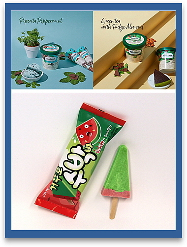 8월 신제품 나뚜루 2종(위) 및 거꾸로수박바(아래)...롯데제과 제공