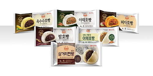 기린 삼거리찐빵 및 호빵 5종 연출 컷...롯데제과 제공