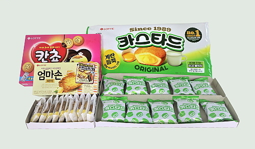 종이 완충재 적용 제품들...롯데제과 제공