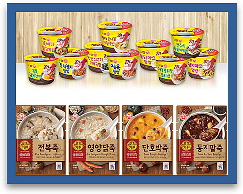 오뚜기 컵밥(위) 및 파우치죽(아래) 연출 컷...<사진=오뚜기 제공>
