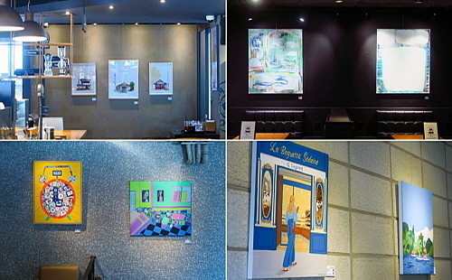 (좌측 상단 시계방향) 루시드로잉 ‘우리동네의 기록’, 김시원 ‘보이지 않지만 존재하는 것들 알아차리기’, 고봄 ‘Record of Happy Days’, 윤진석 ‘My Favorite things II’ 모음 컷...탐앤탐스 제공