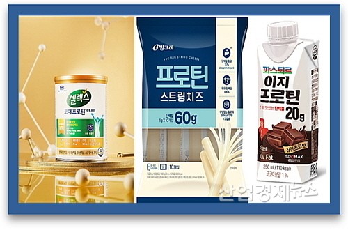 단백질 먹거리 신제품 모음 컷...<사진=매일헬스뉴트리션, 빙그레,롯데푸드 제공>