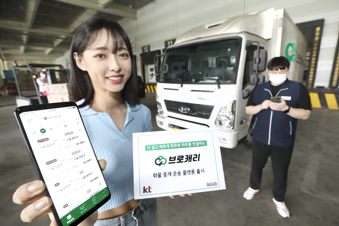 KT그룹의 디지털 물류 플랫폼 전문기업 롤랩(lolab, 대표이사 최강림)이 AI 플랫폼 기반 화물 중개∙운송 서비스 ‘브로캐리’를 출시했다. 사진=KT