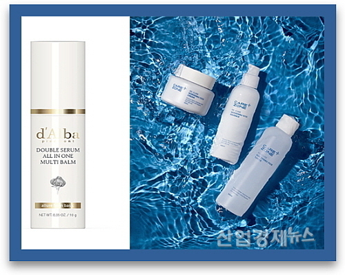 달바의 ‘더블 세럼올인원 멀티밤’(좌), LG생활건강의 ‘리큐어 노르데나우 시카 라인’ 3종(우) 연출 컷...<사진=각사 제공>