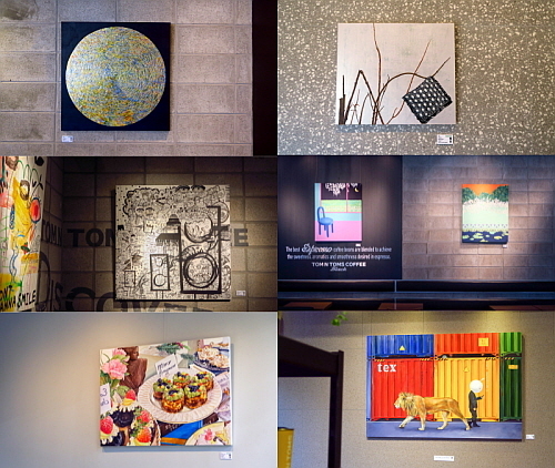 (左 상단부터) 노채영 'The life and beyond the life', 리미곽 '리미월드 : Limi's world', 김묘빈 '오묘한 기억' / 右 (위에서부터) 박미영 'Someday', 이해나 'In between days', 송기재 '유감스런 일상과 일탈의 시발점’ 모음컷...탐앤탐스 제공