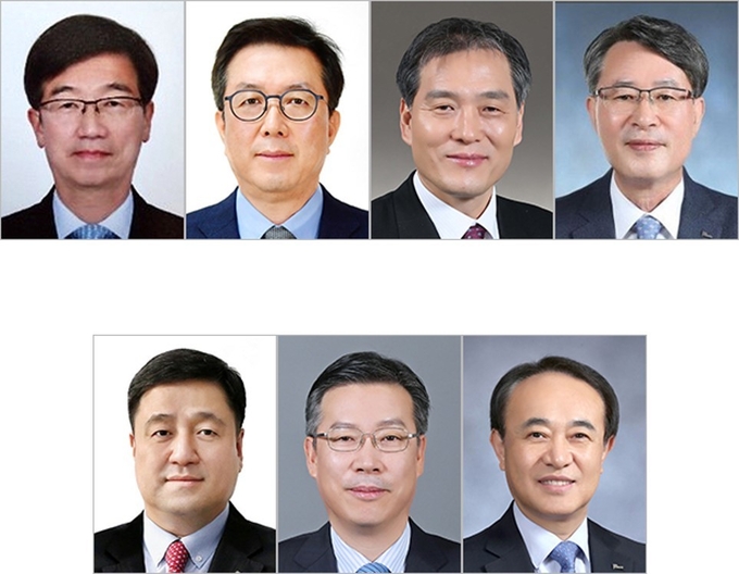 포스코 신임 이사 및 사업회사 사장 : (왼쪽위부터 시계방향) 박성욱 신임 사외이사 후보, 김준형 포스코홀딩스 친환경미래소재 총괄, 김기수 포스코홀딩스 미래기술연구원장, 이시우 포스코 대표이사 사장, 유병옥 포스코퓨처엠 대표이사 사장, 전중선 포스코이앤씨 대표이사 사장, 이계인 포스코인터내셔널 대표이사 사장