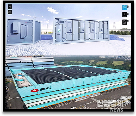 에너지저장장치(ESS) 및 농심 물류센터 내 태양광 발전설비 연출 컷...<사진 출처=LG에너지솔루션 홈페이지 캡처(상), 농심(하)>